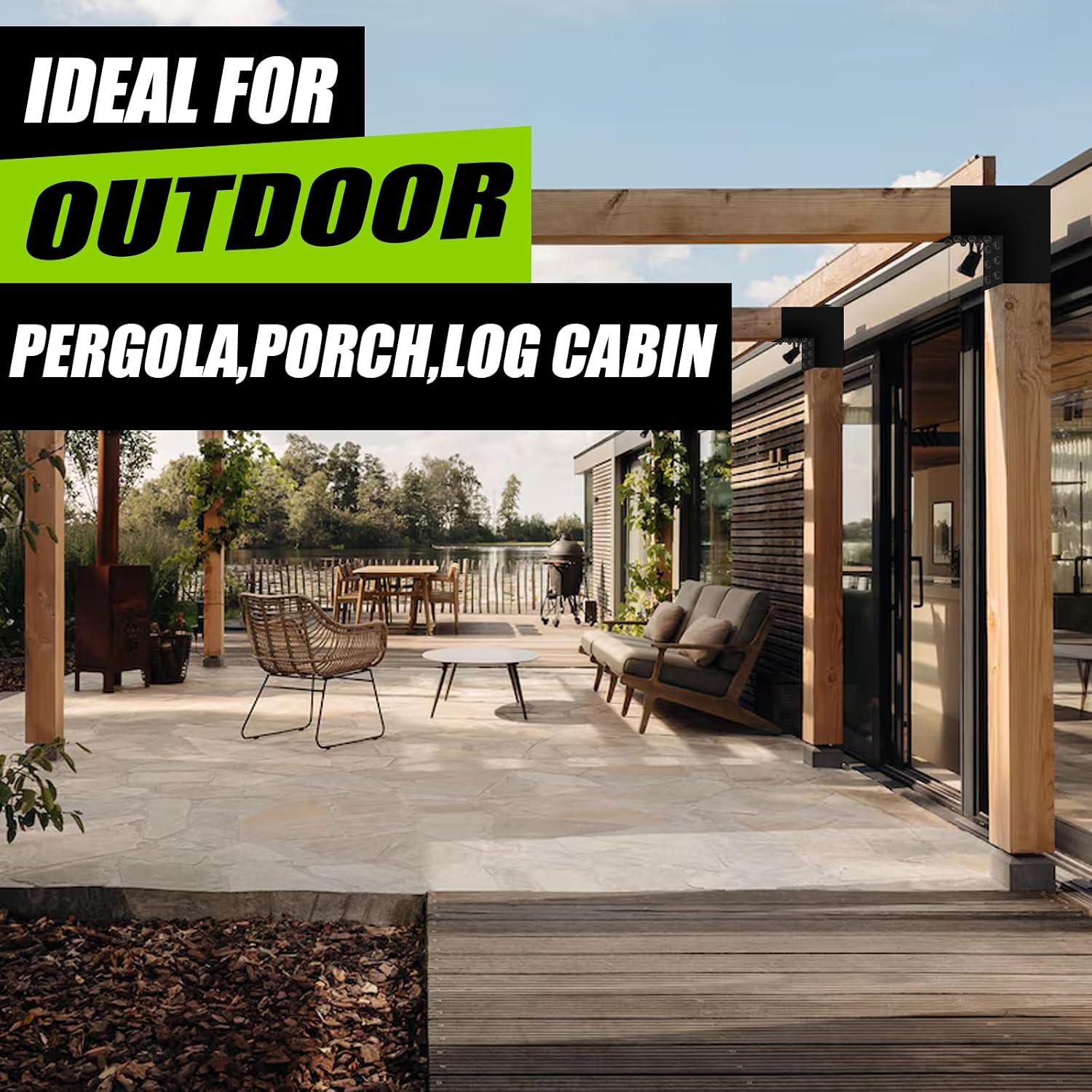 6'x6' L-Shaped Pergola Bracket,2-Way Woodwork Bracket for Indoor & Outdoor Wood Post Structures,DIY 90° Right Corner Brackets for Gazebos,Patios,Porchs,Log Cabins with Screws - 4Pack