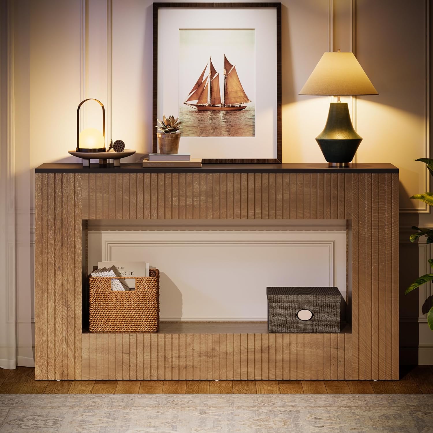 Tribesigns Modern Console Table, 55-Inch Wood Entryway Table with Storage, Narrow Long Sofa Table Behind Couch Table for Living Room, Foyer, Hallway, Brown