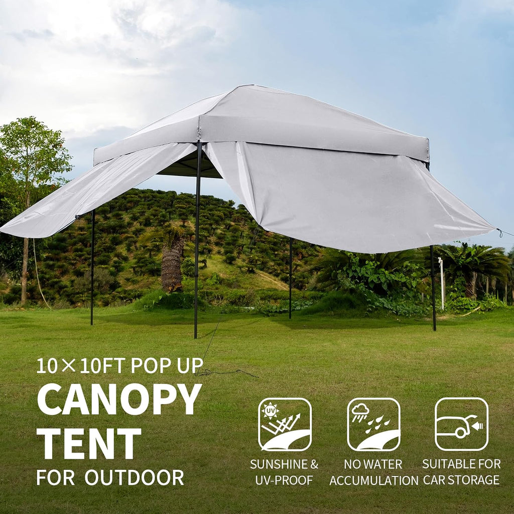 10x10 Pop Up Canopy Tent with 2 Sidewalls, Easy Up Canopy Outdoor Party Sun Shade Tent Portable Gazebo for Beach Camping Events with Carry Bag and 4 Sand Bags