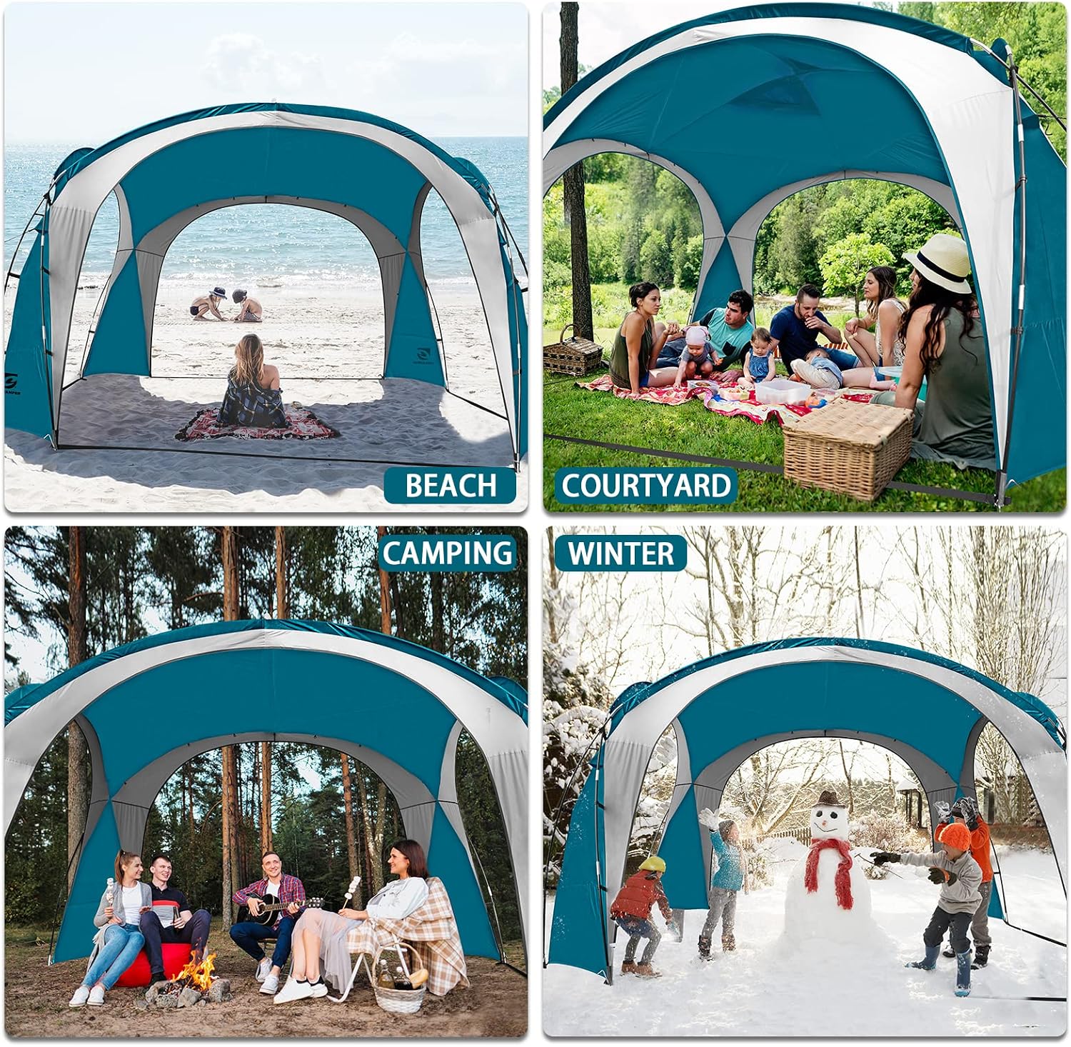 UNICAMPER Beach Tent 12 X 12ft Large UPF50+ Pop Up Canopy with 2-Pcs Side Wall
