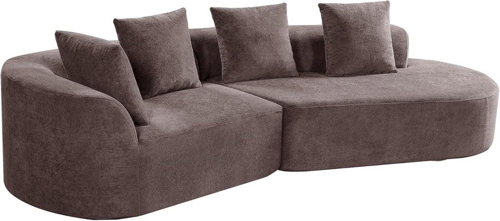 Merax 2-Piece 116' L-Shaped Modular Sectional Sofa Set, 4 Seat Fully Assembled Curved Upholstery Couch with High-Density Compressed Sponge, Chaise Lounge & 4 Pillows for Living Room, Brown