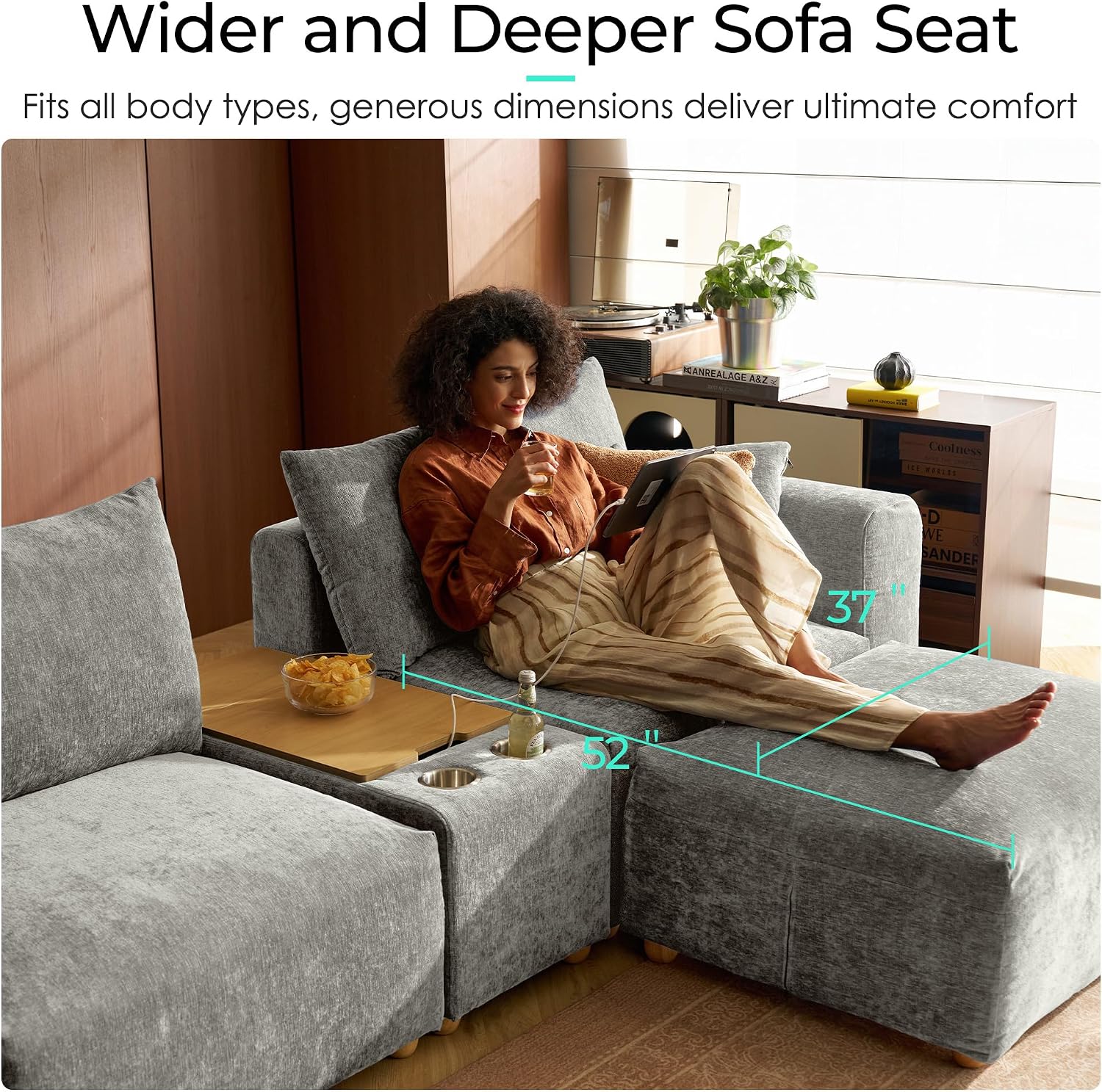 LINSY HOME Cloud Couch Sectional, Modular Sofa Sectionals for Living Room Bedroom, 91' 2 Seater Love Seat Couch, Deep Seat Cozy Couch Luxury Chenille Sofas, Grey