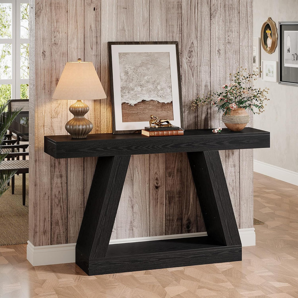 Tribesigns Farmhouse Console Table, 55-Inch Rustic Sofa Table with Storage, Industrial Wooden Entryway Table for Hallway, Living Room, Black
