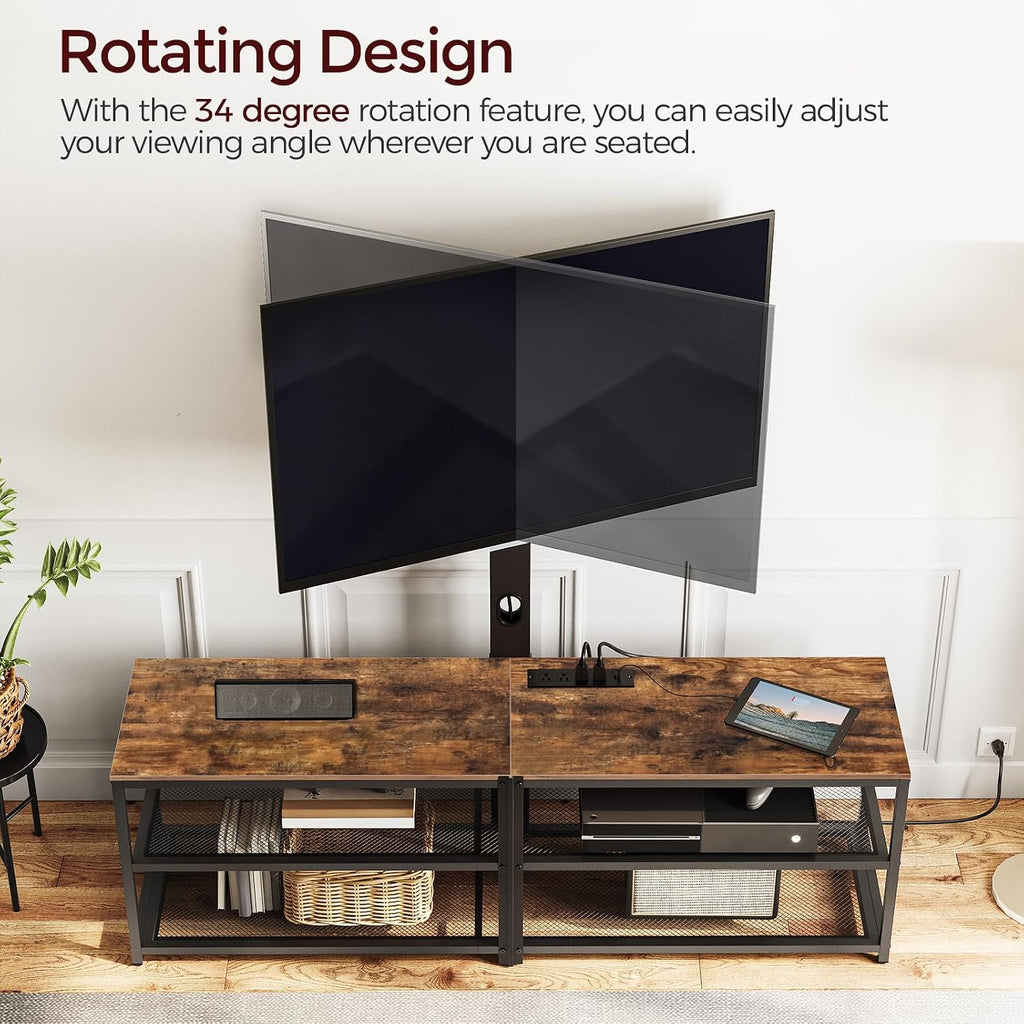 MAHANCRIS 59' TV Stand with Mount and 4 Power Outlets, Entertainment Center Media Console, Swivel TV Stand Mount up to 75 inch TVs, Height Adjustable, Metal Frame for Living Room, Bedroom TVHR35E01V