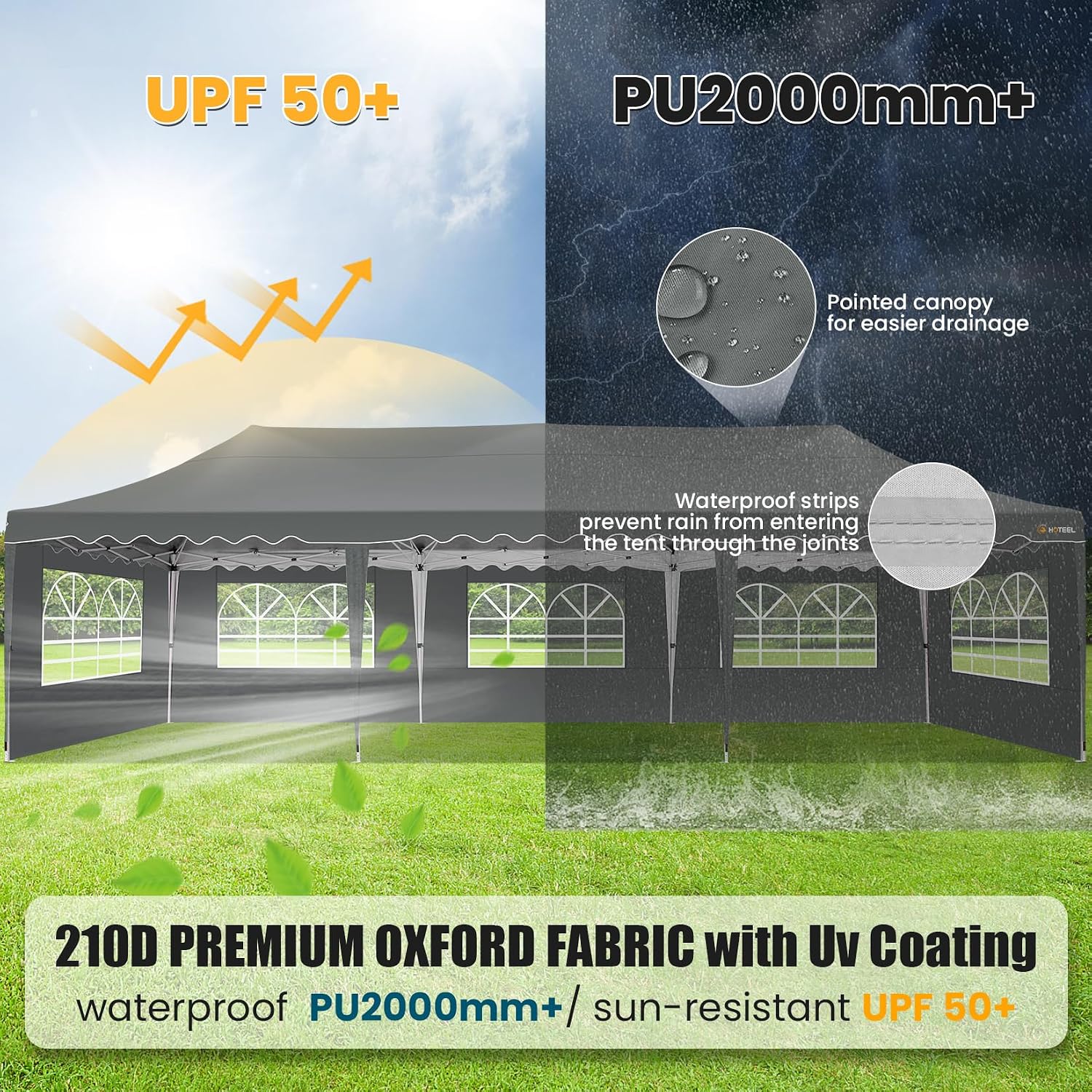 HOTEEL 10x30 Pop Up Canopy with 8 Sidewalls, UV 50+ and Waterproof 10×30 Party Tent, Thickened Frame, Large Space Easy Pop Up Canopy, Outdoor Canopy for Weddings, Beaches, Parties, Patio (Grey)