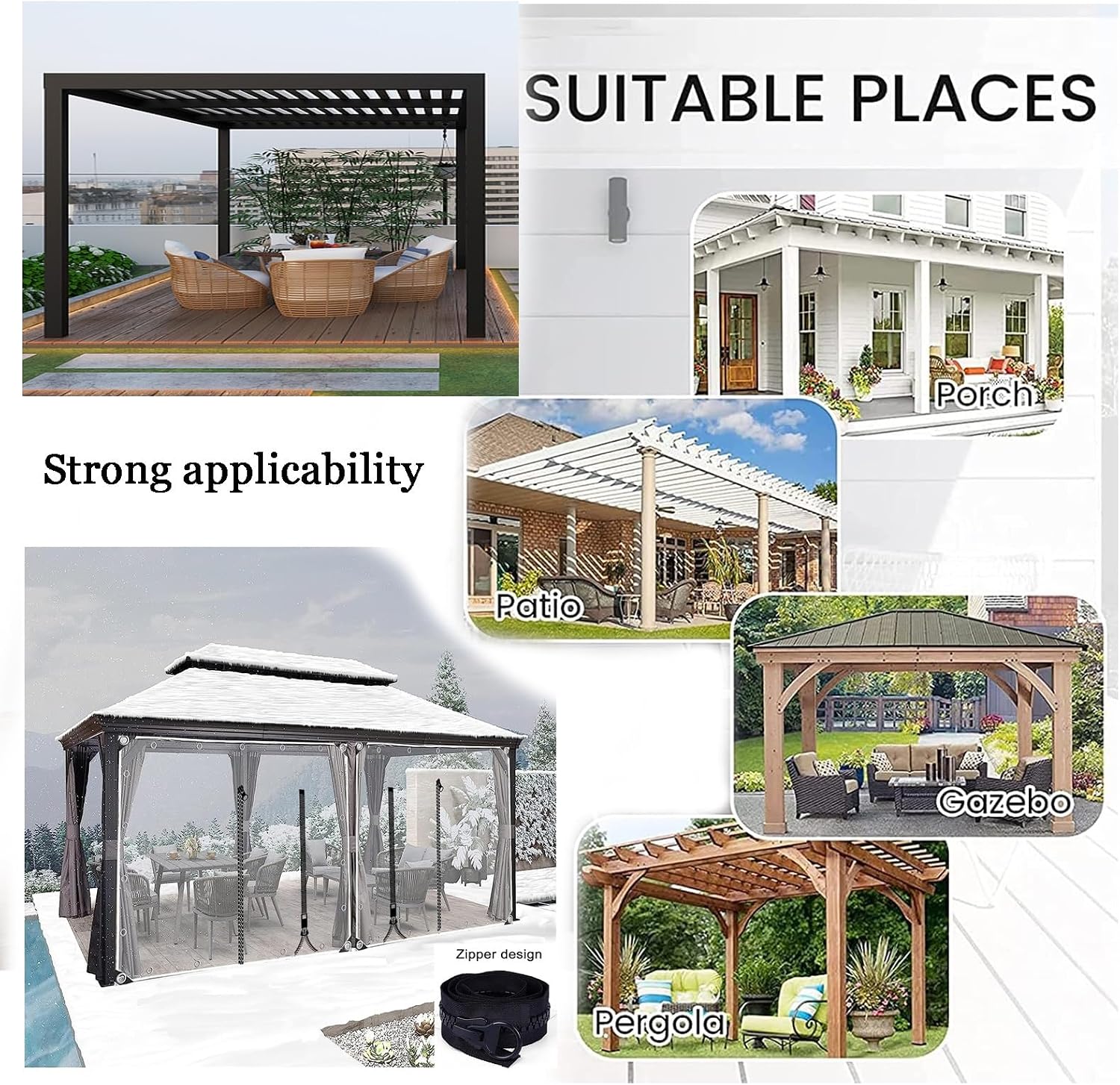Zipper tarpaulin，Outdoor Vinyl Curtain, Clear Gazebo Side Panels Heavy Duty Waterproof Tarp with Zipped Door,0.5mm，for Pergola, Garden, PlantsResistant Outdoor Curtain ( Size : H2.1xW10m/H6.8xW32.8ft