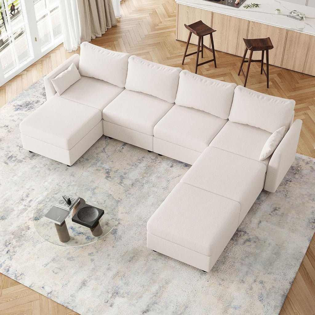 Modular Sectional Sofa, 7 Seat Sectional Couches with Storage, Memory Foam, Convertible Modular Couch for Living Room, L Shaped Comfy Modular Sofa with Chaise, Beige