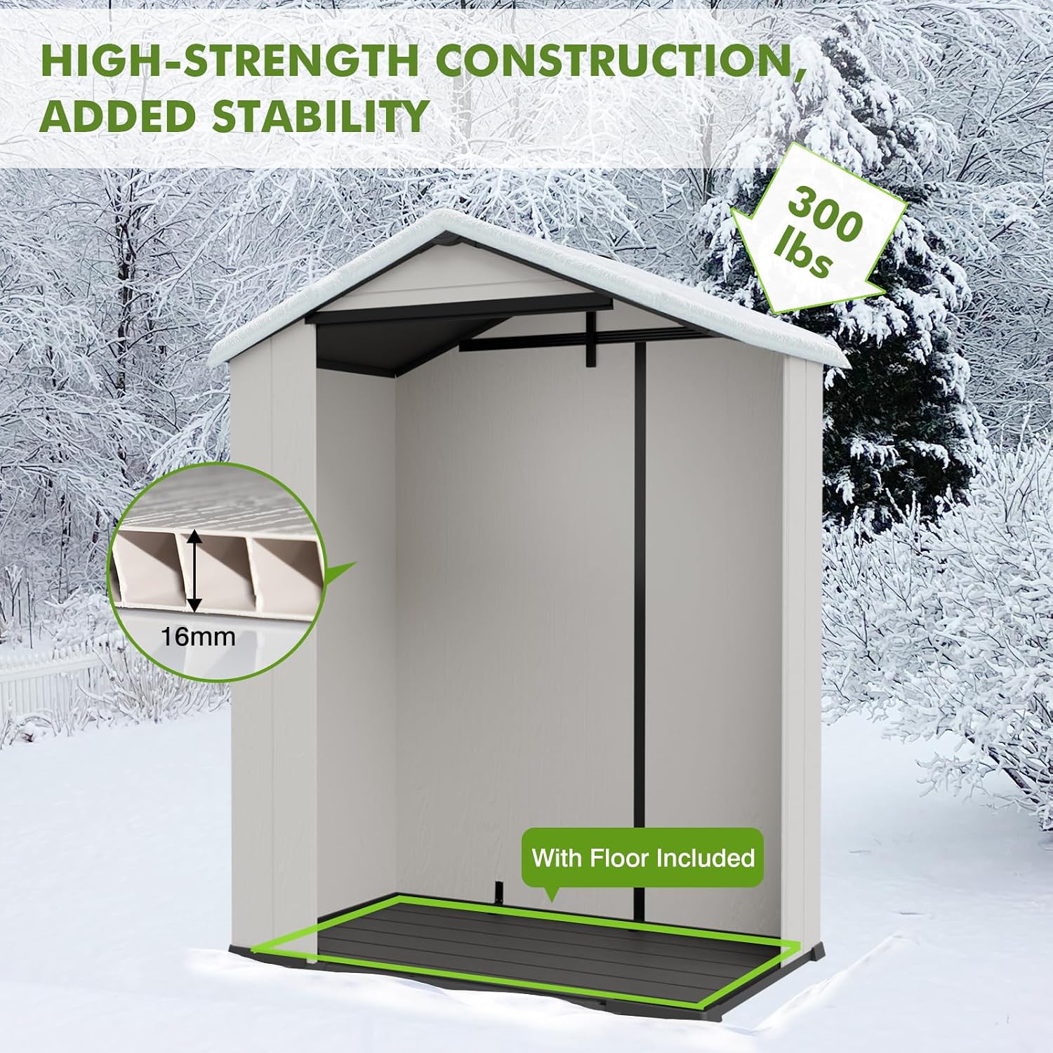 COOS BAY 5x3 Outdoor Storage Shed with Floor, Lockable Doors, All-Weather Resin Garden Tool Shed, White/Gray
