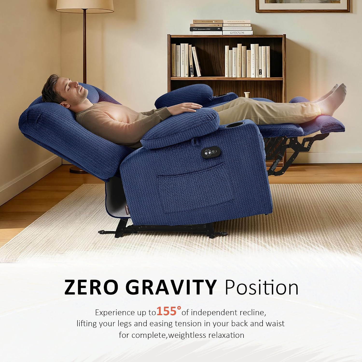 MCombo 55.9' Zero Gravity Power Loveseat Recliner with Heat and Vibration Massage, Reclining Loveseat Sofa with USB Ports, Cup Holders for Living Room, Fabric PR648SET (Navy Blue)