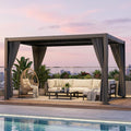10' ×13' Aluminum Louvered Pergola, Outdoor Pergola with Curtains & Netting, Outdoor Hardtop Gazebo with Adjustable Roof, All-Weather Metal Pergola for Patio, Garden, Deck (Black with Curtain)