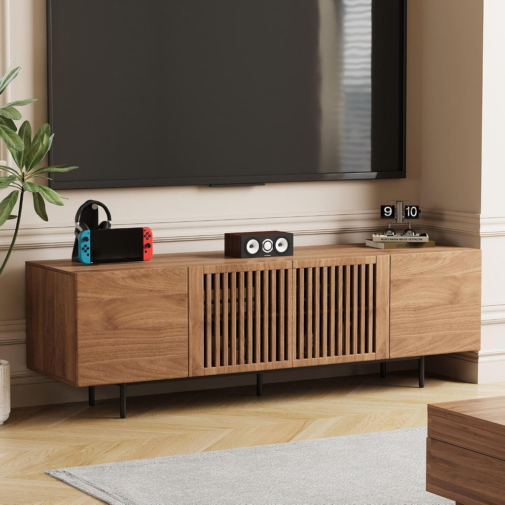 Mid Century Modern TV Stand for 70 Inch TVs, 70.87' Walnut Console with Ample Storage – Stylish Entertainment Center for Living Room or Bedroom