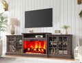 AMERLIFE 97' Farmhouse Fireplace TV Stand, Entertainment Center with Large Storage Space and Adjustable Shelf, Media Console for Living Room, Rustic Brown
