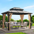 Hardtop Gazebo, 10'x13' Double-Layer Galvanized Steel Roof Gazebo, All-Season Aluminum Frame Pavilion with Privacy Curtains and Netting for Patio, Garden, Hot Tub & Backyard