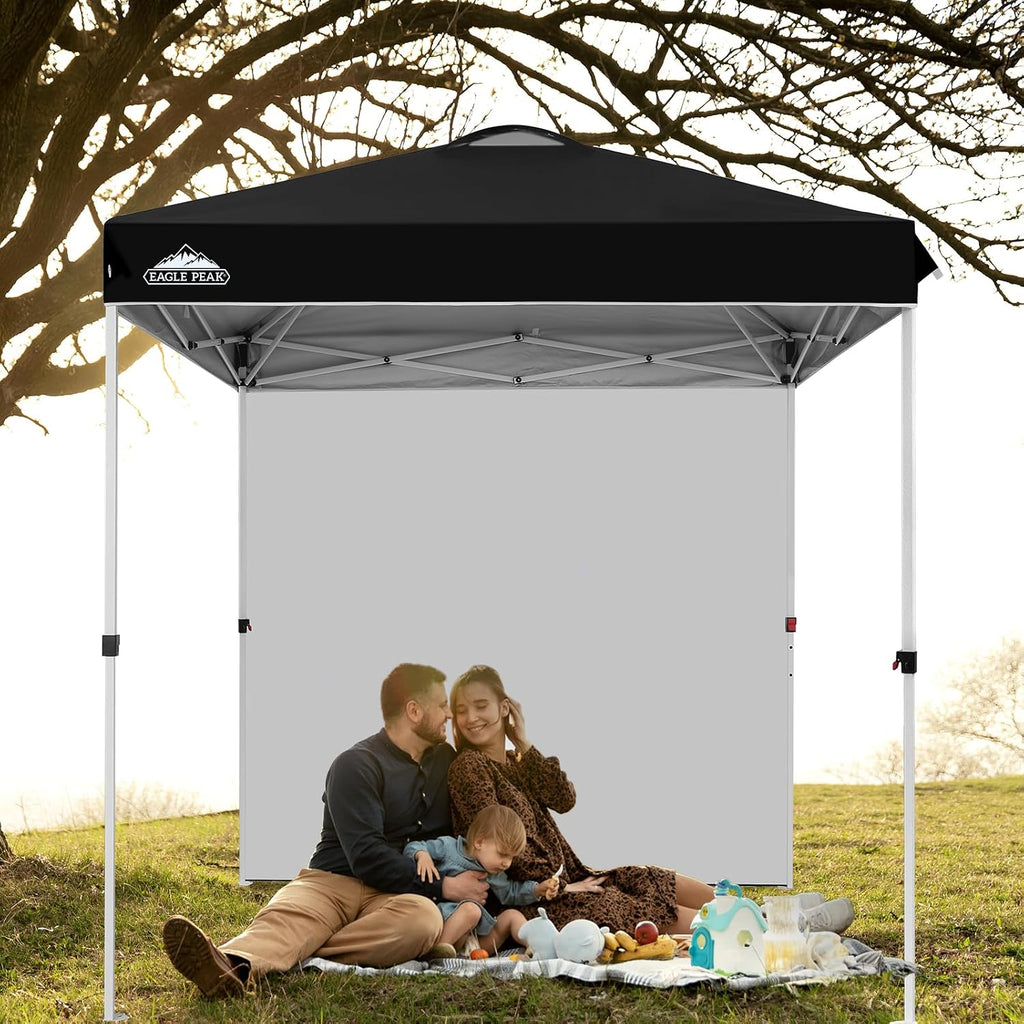 EAGLE PEAK Commercial Canopy 6.6x6.6 Pop Up Canopy Tent with 1 Sidewall, Easy Setup Heavy Duty Instant Event Shelter for Vendors & Markets, Outdoor Sun Shade, Black