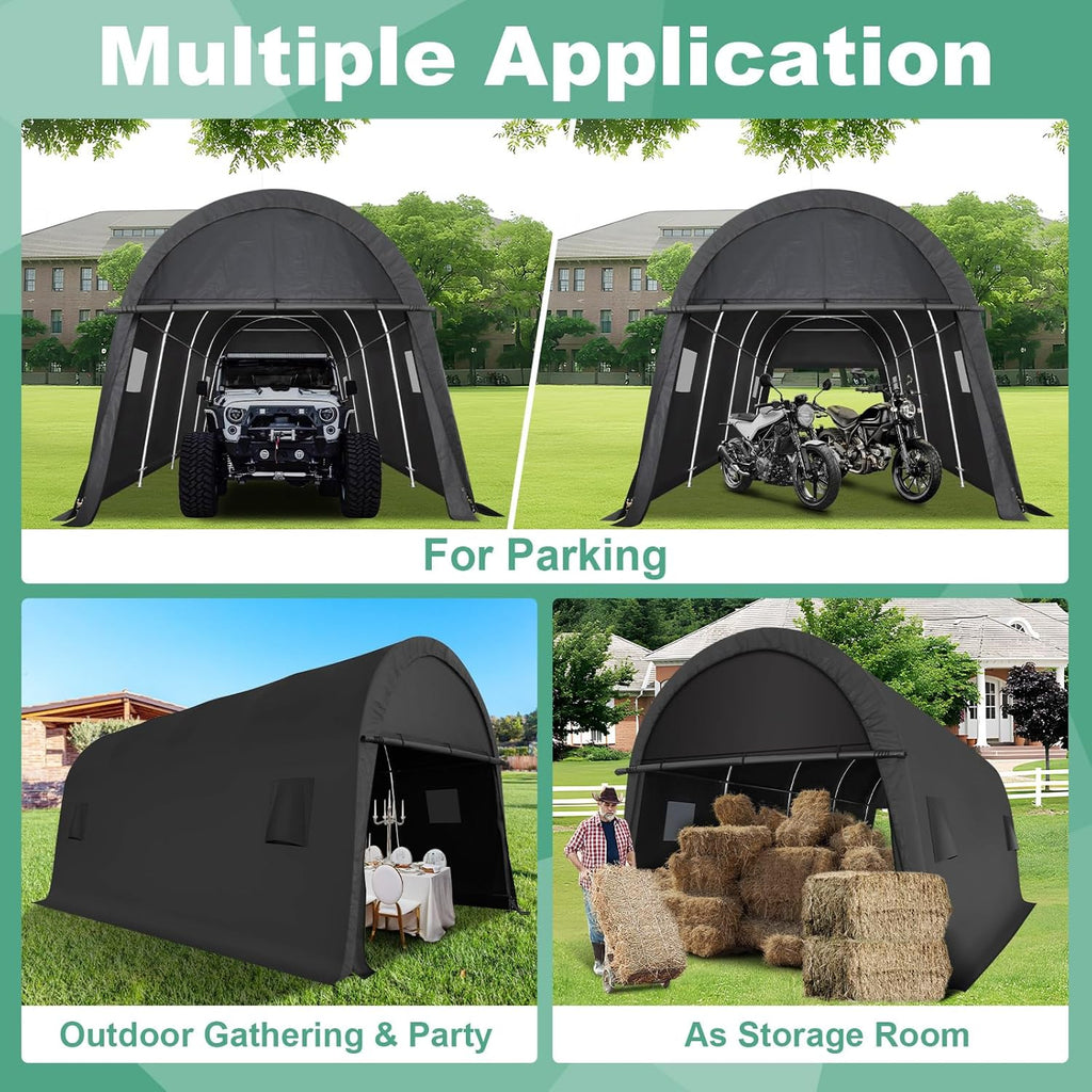 COBIZI Carport 12x20 Heavy Duty Storage Shelter Shed Portable Garage with All-Steel Metal Frame & Vents, Round Style Outdoor Storage Shed for Car, Truck, Boat, Waterproof Carport Canopy Anti-Snow