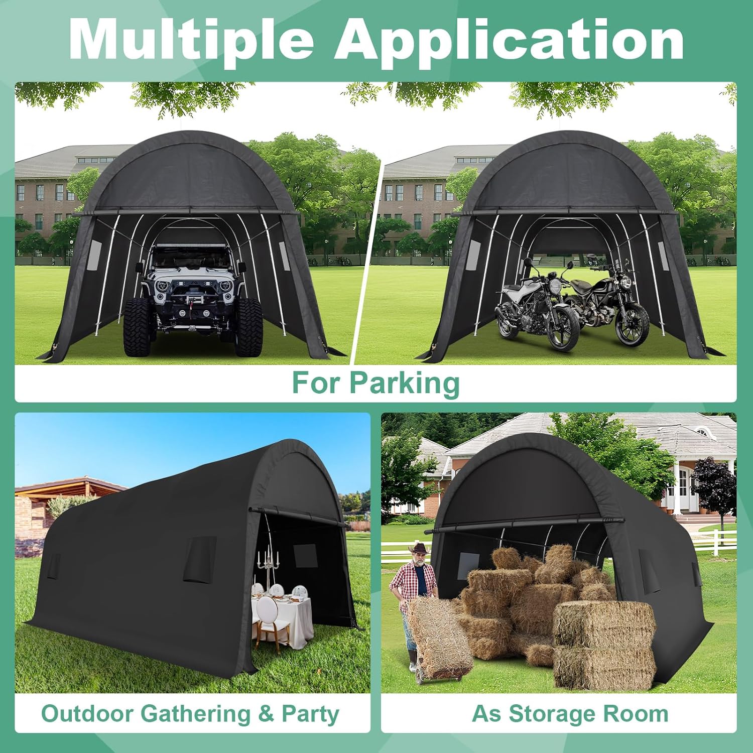 COBIZI Carport 12x20 Heavy Duty Storage Shelter Shed Portable Garage with All-Steel Metal Frame & Vents, Round Style Outdoor Storage Shed for Car, Truck, Boat, Waterproof Carport Canopy Anti-Snow