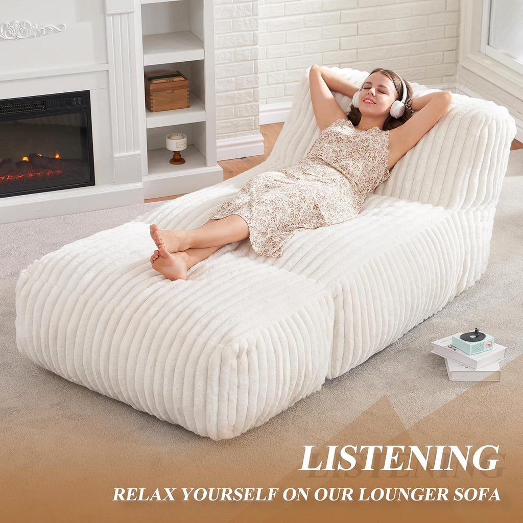 Hobestluk Big Bean Bag Lounger Chairs Large Beanbag Chair for Adults Bean Bag Sofa with Memory Foam Filled for Living Room, Bedroom or Balcony (Stripe White)
