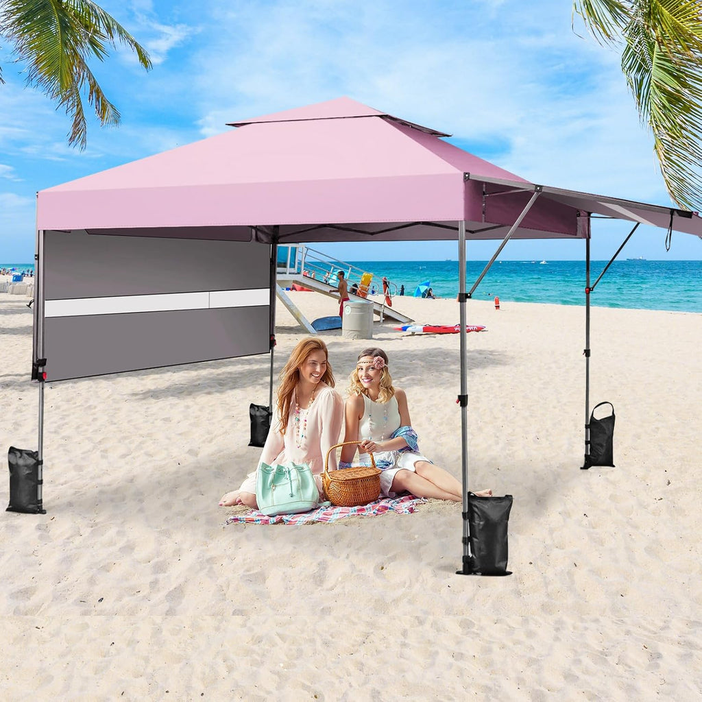 HAPPYGRILL Pop Up Canopy with Dual Awnings 10x17.6 FT, Outdoor Gazebo Shelter with Portable Wheeled Carrying Bag, Easy Setup Instant Tent for Patio Camping Picnic (Pink)