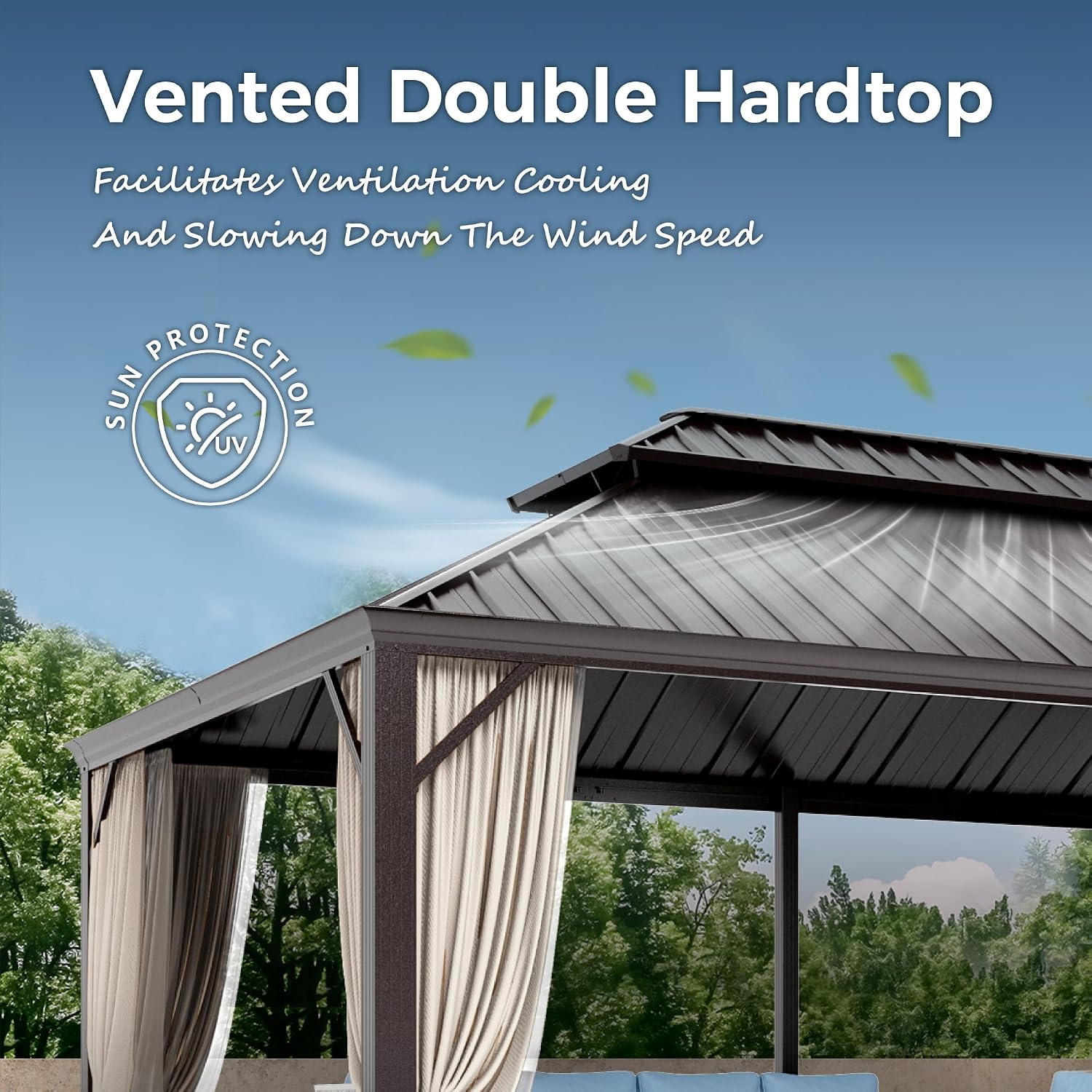 MIXPATIO 12' x 20' Hardtop Gazebo, Galvanized Steel Metal Double Roof Gazebo, Permanent Outdoor Metal Pavilion with Curtain and Netting for Deck, Backyard, Patio, Lawns