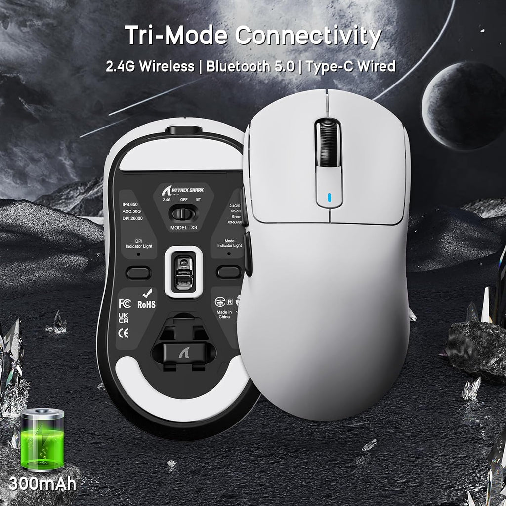ATTACK SHARK X68 HE Wired Magnetic Keyboard with X3 Wireless Gaming Mouse Combos, 8KHz Rapid Trigger Keyboard, 0.01mm RT Accuracy, 49g Superlight Mouse, PAW3395, 26000 DPI - White Contours