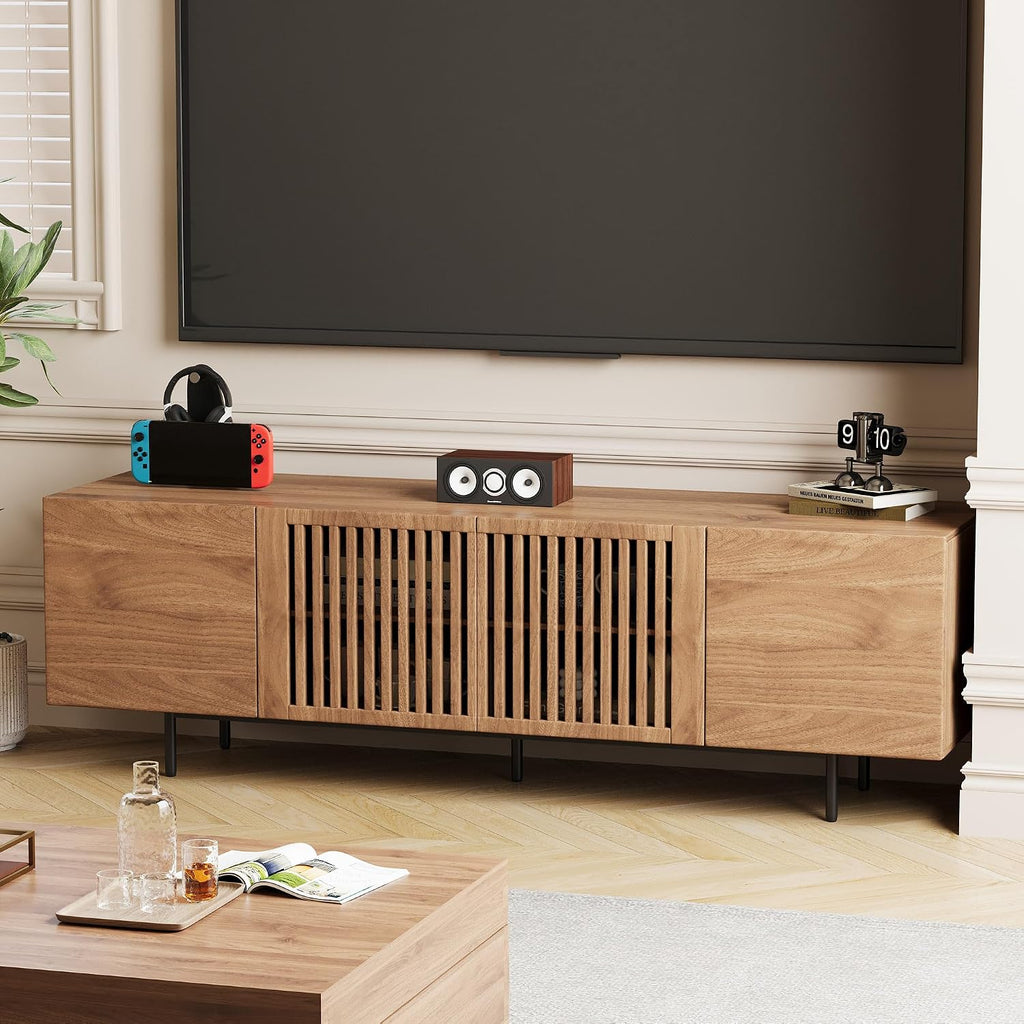 Mid Century Modern TV Stand for 70 Inch TVs, 70.87' Walnut Console with Ample Storage – Stylish Entertainment Center for Living Room or Bedroom