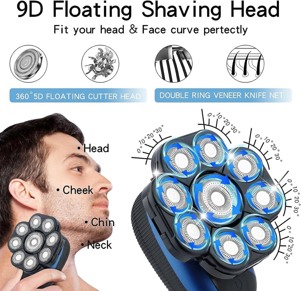 Electric Shavers for Bald Men, 6 in 1 Ipx7 Waterproof Electric Shaver Shaver for Men Beard Hair Trimmer Rechargeable Bald Shaver Grooming Kit