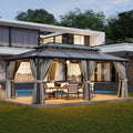 12 * 20ft Double Roof Gazebo with Dark Gray Polycarbonate Panels, Sturdy Aluminum Frame, Weather-Resistant Pavilion with Curtains for Outdoor Patio, Garden, and Backyard