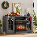 YESHOMY Glass Fireplace TV Stand for Televisions up to 65', Media Entertainment Center Console Table with Doors Closed Storage, Grey Wash