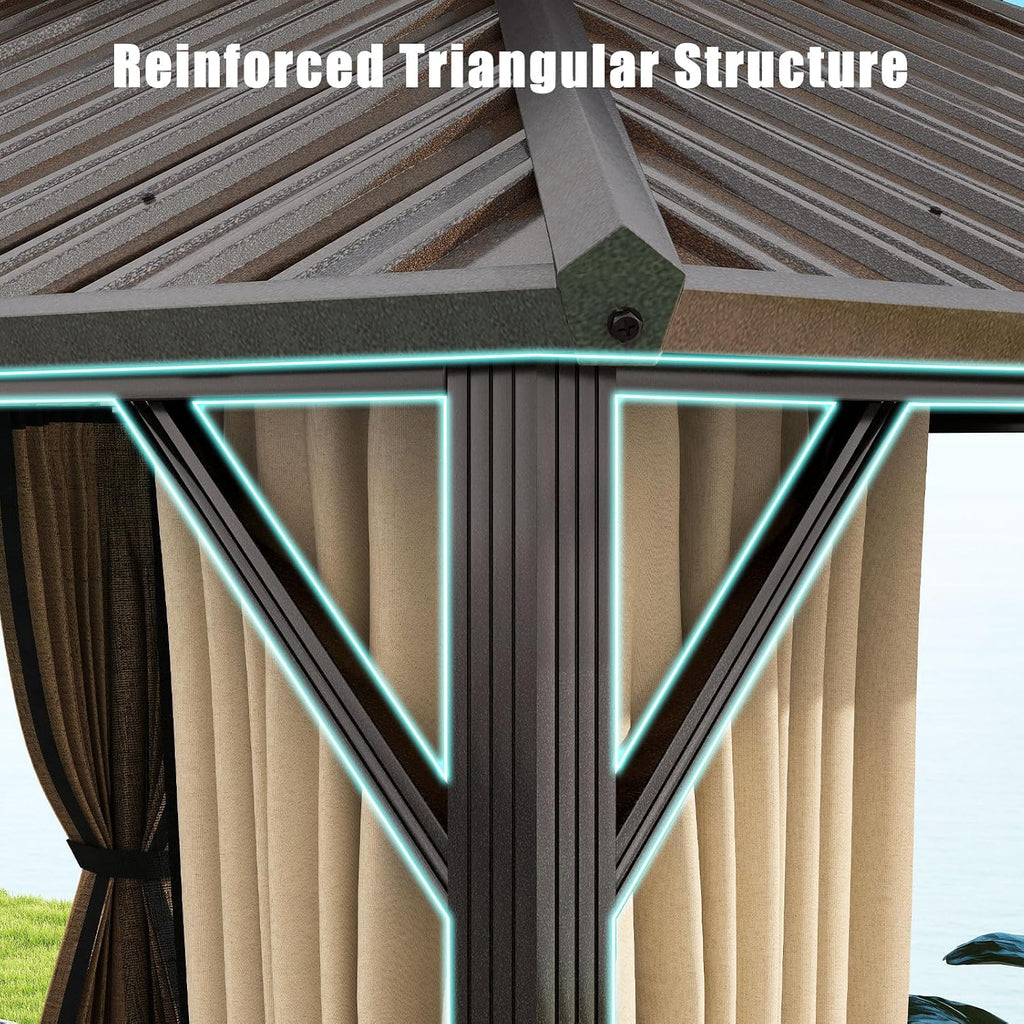 Tangkula 12x16 FT Hardtop Gazebo, Aluminum Frame Permanent Pavilion with Curtains, Netting, Heavy-Duty Double-Tier Galvanized Metal Roof, Outdoor Gazebo for Patios Garden Deck Lawn Backyard