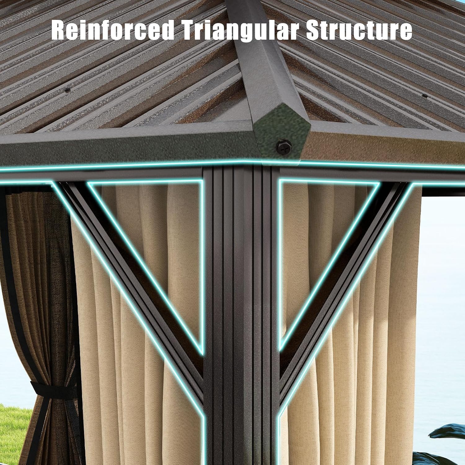 Tangkula 12x16 FT Hardtop Gazebo, Aluminum Frame Permanent Pavilion with Curtains, Netting, Heavy-Duty Double-Tier Galvanized Metal Roof, Outdoor Gazebo for Patios Garden Deck Lawn Backyard