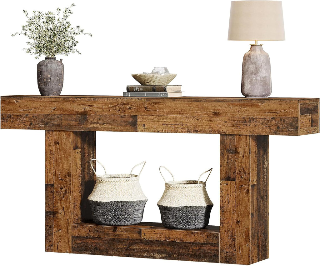 Tribesigns 63-Inch Long Console Table, 2-Tier Entryway Table Sofa Table with Storage, Farmhouse Wood Behind Couch Table for Living Room, Hallway, Rustic Mixed Brown