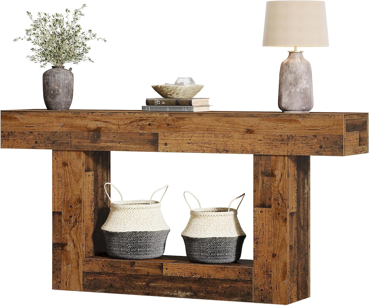 Tribesigns 63-Inch Long Console Table, 2-Tier Entryway Table Sofa Table with Storage, Farmhouse Wood Behind Couch Table for Living Room, Hallway, Rustic Mixed Brown
