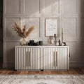 BELLEZE Modular Buffet Cabinet with Storage,Modern Sideboard with Compartments & Adjustable Shelves,Expandable Elegant Credenza Console Table for Dining Room Living Room, Set of 2