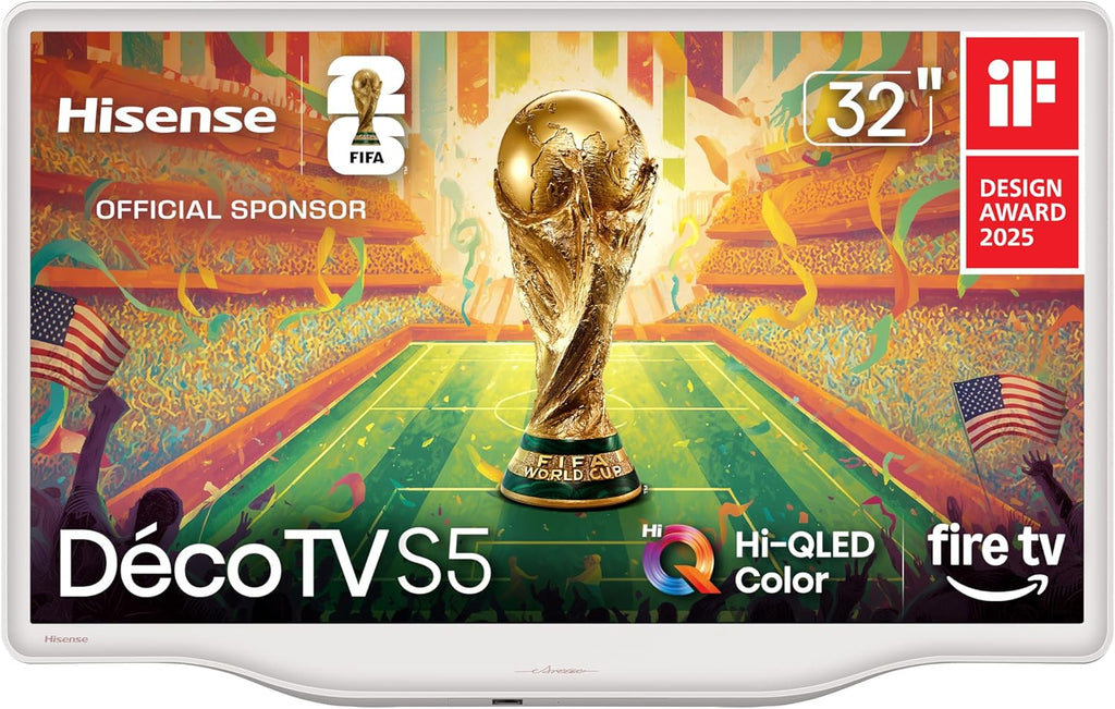 Hisense 32-Inch S5 DécoTV Series Hi-QLED FHD Smart Fire TV (32S5QF, 2025 Model) - Versatile Fit, Hi-QLED Color, Art-Inspired Design, Fluid Central Stand, DTS Virtual: X, Stream Live TV Without Cable
