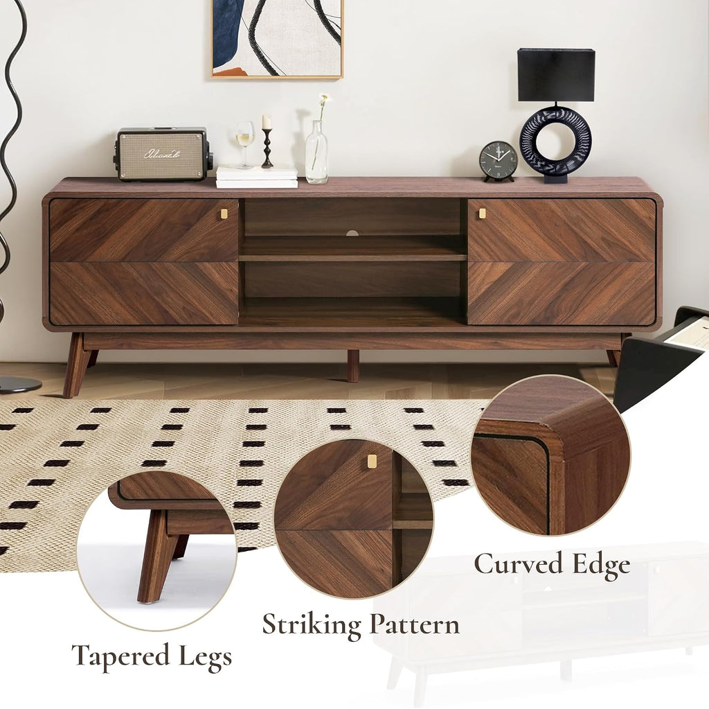 LuxenHome 63' Mid Century Modern TV Stand, TV Stands for Living Room for TVs up to 65', Entertainment Center with Storage, Wood TV Console with Tapered Legs, Television Stands