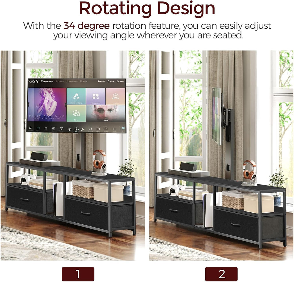 MAHANCRIS TV Stand with Mount for up to 75', Entertainment Center with Switch-Controlled Charging Station, Swivel TV Stand Mount with Fabric Drawers, for Living Room, Black TVBK154E01N2