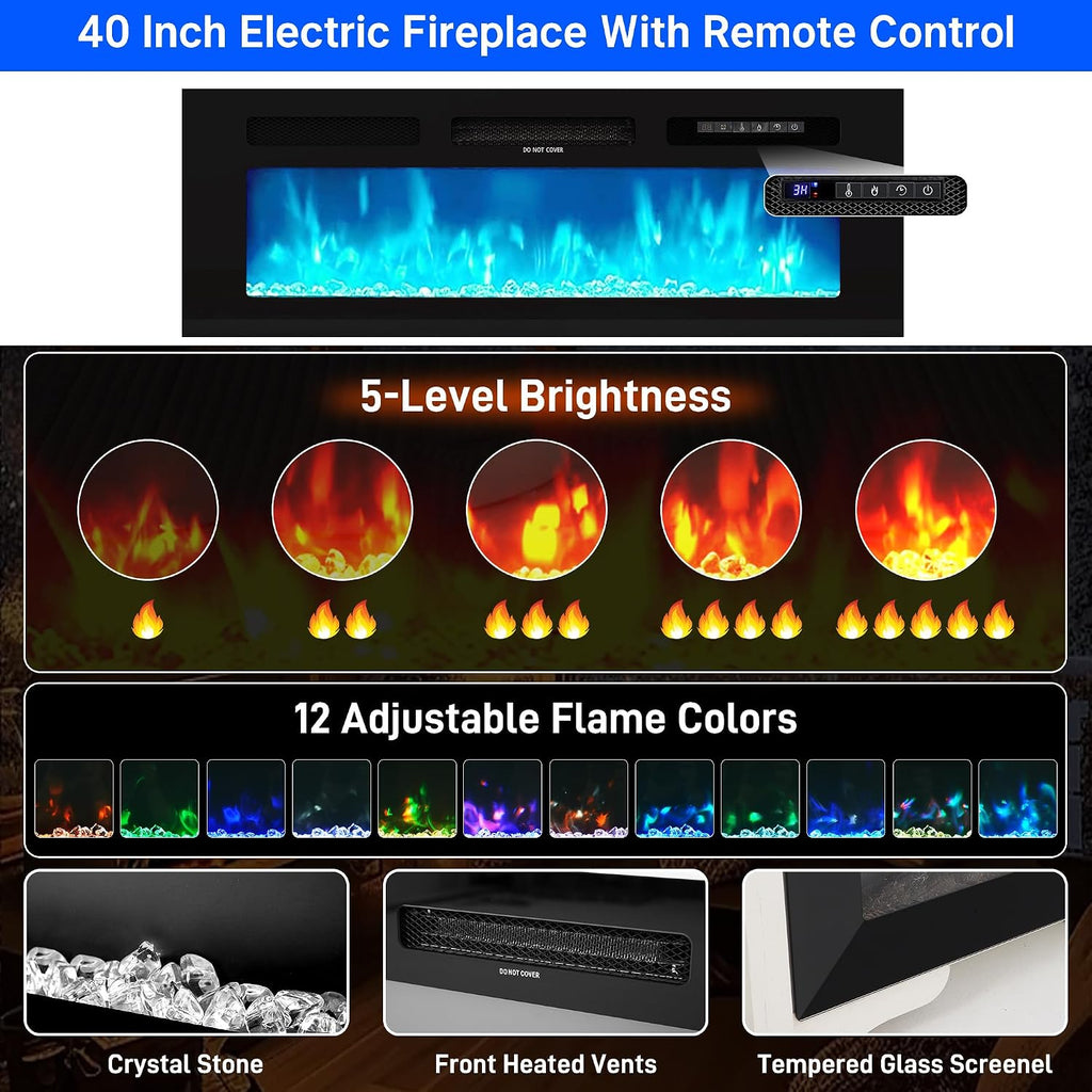 chartustriable 71IN LED TV Stands w/40 inch Fireplace Power Outlet for 85/80/75 Inch TVs,High Glossy Modern TV Media Console Gaming with 2 Storage Cabinets,Dual LED Lights,Black
