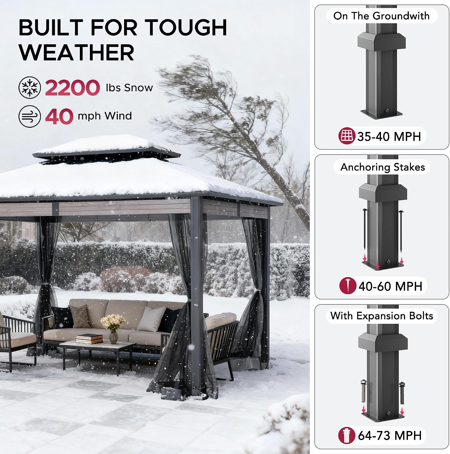 SUNJOY 10x12 Hardtop Gazebo with Heavy-Duty Galvanized Steel Double Roof, Mosquito Netting & Woodgrain Finish Beams, Permanent Pavilion Gazebo for Garden, Patio, Deck, Lawn