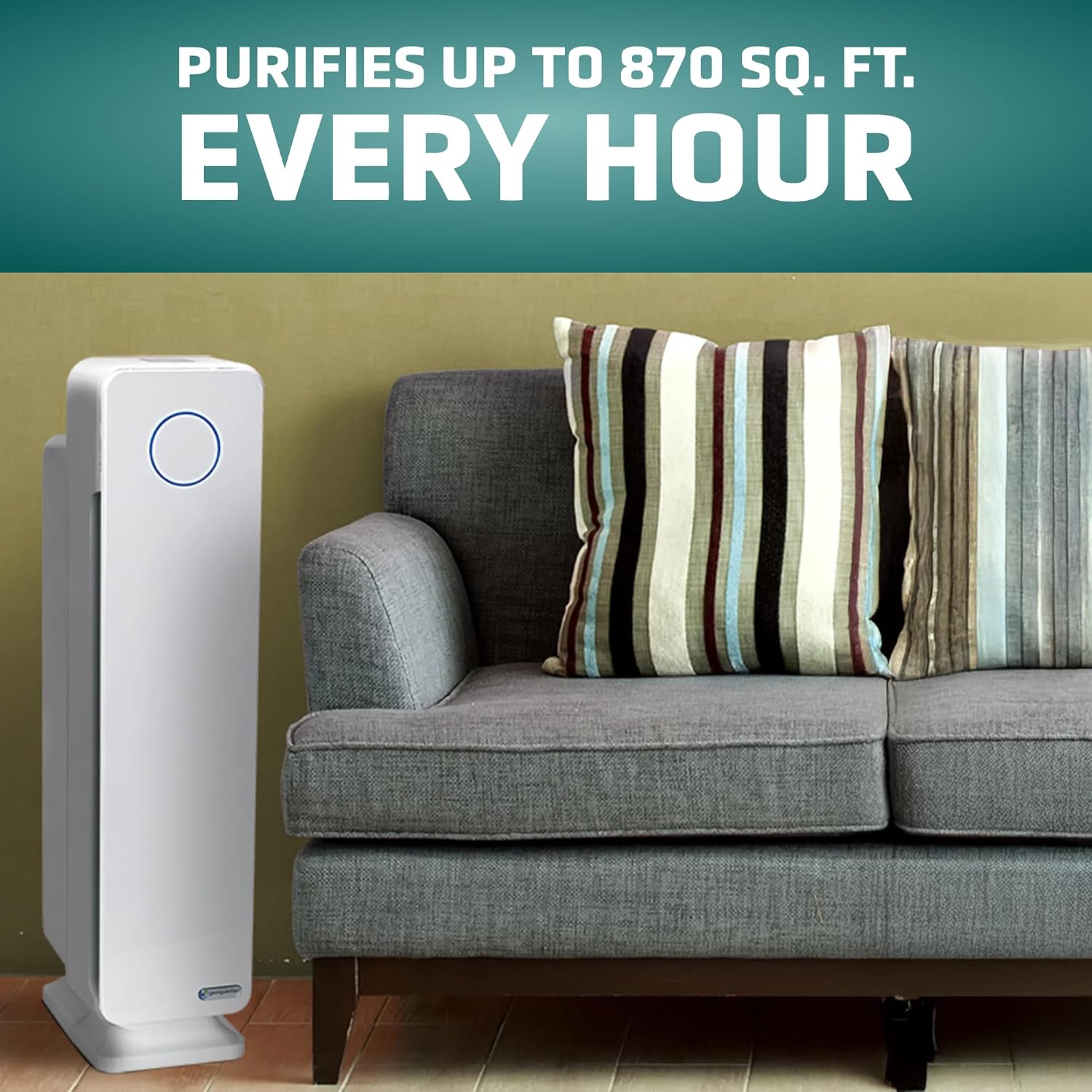 GermGuardian Air Purifier for Home with HEPA Pure Filter, for Wildfire Smoke, Pet Dander, Pollen, Odors, Large Rooms Up To 870 Sq. Ft., Removes 99.97% Pollutants, UV-C Light, 28', AC5350W, White