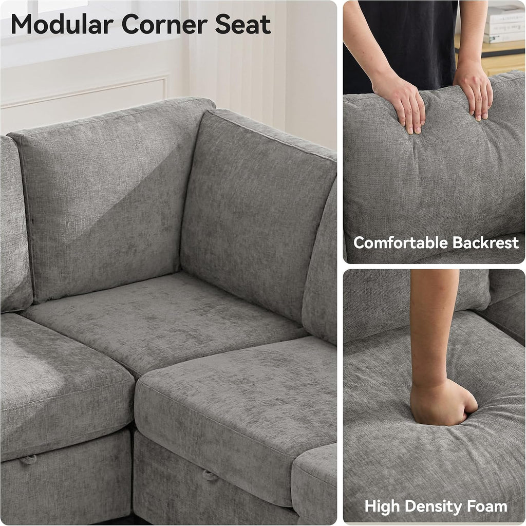 104'' U Shaped Modular Sofa, Sectional Couches with Storage for Living Room, Oversized 8 Seater Cloud Sectional Couch, Chenille Grey