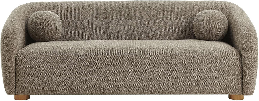 Modway Holland 85 Inch Minimalist Curved Back Sofa in Taupe – Chenille Fabric Sofa with Ball Throw Pillows and Wood Feet – Modern 3-Seater Couch for Living Room