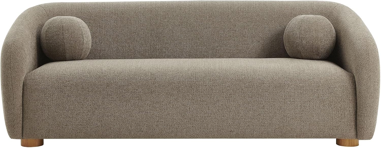 Modway Holland 85 Inch Minimalist Curved Back Sofa in Taupe – Chenille Fabric Sofa with Ball Throw Pillows and Wood Feet – Modern 3-Seater Couch for Living Room
