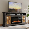 70' Farmhouse TV Stand with 36' Fireplace for TVs up to 80', Media Entertainment Center with Adjustable Shelves and Large Storage Cabinets, for Living Room, Gray & Black