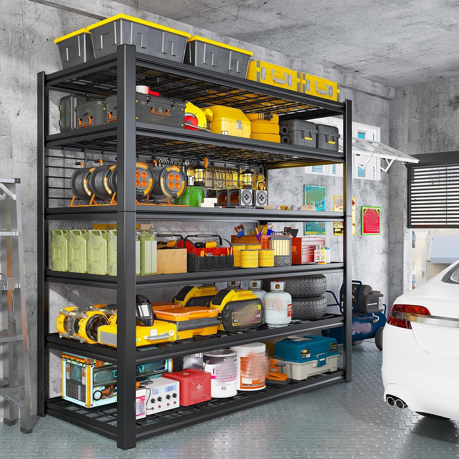 REIBII 84' H Garage Shelving, 6-Tier Storage Shelves Heavy Duty Loads 3500LBS, 48' W Adjustable Garage Shelves, Metal Shelving for Basement, Warehouse, 84' H x 48' W x 20' D