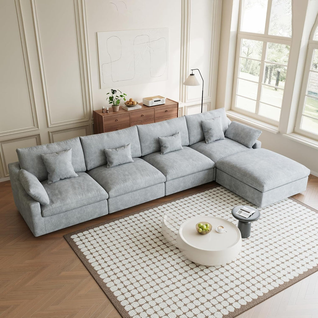 155.9' L Shape Cloud Modular Couches for Living Room, Modern Sectional Sofa with Chaise Ottomans, Deep Seat Couch Cushion Covers Washable&Removable, Sectional Sofas for Home Office Apartment (Grey)