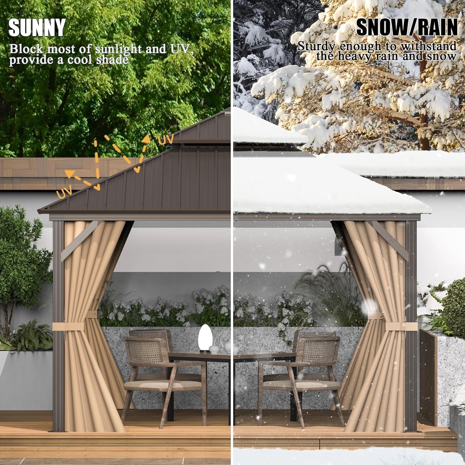 Domi 8'x10' Outdoor Gazebo, Patio Hardtop Gazebo with Galvanized Steel Double Roof, for Patio, Deck, Backyard, Curtain and Netting Included, Brown