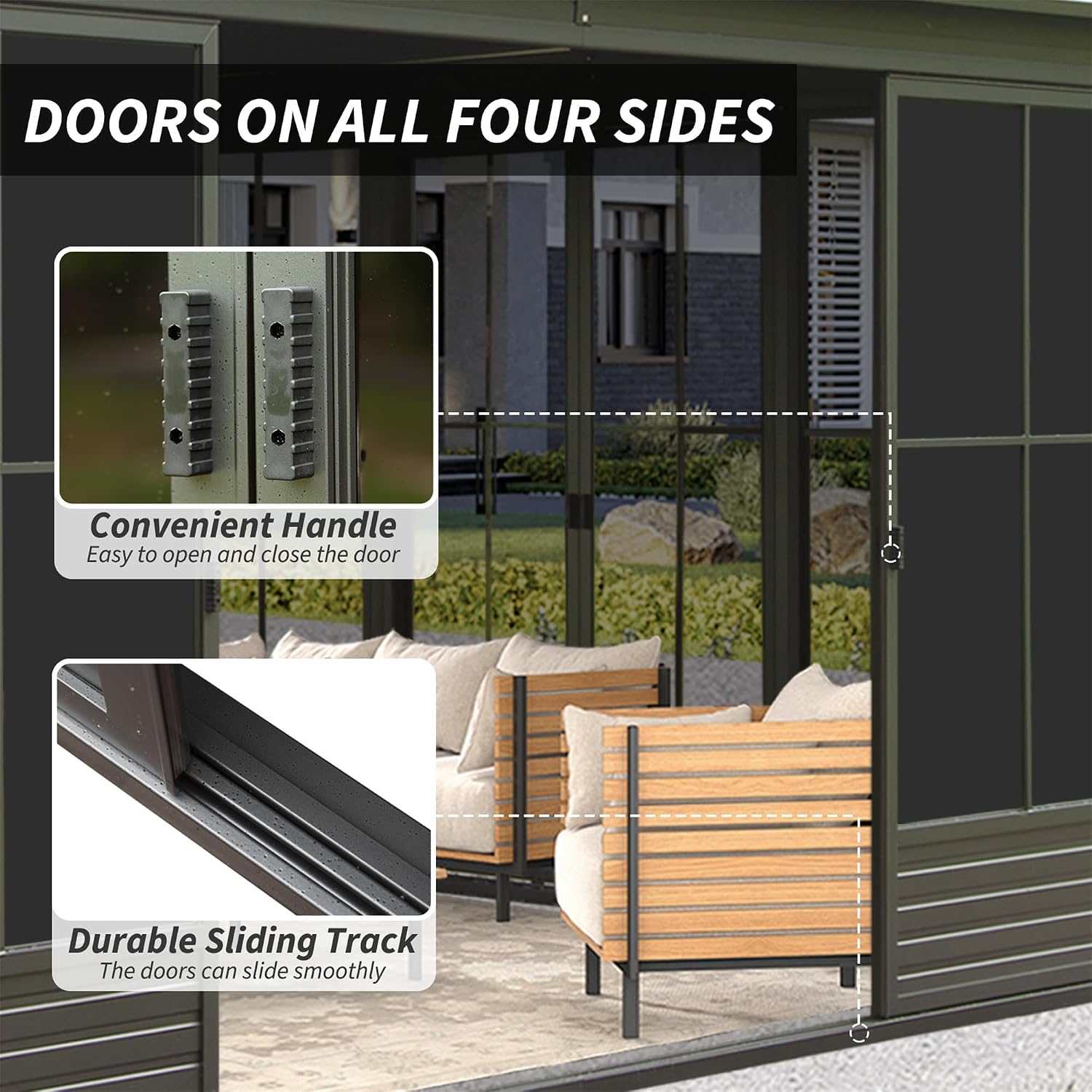 12'(W) x 14'(L) Outdoor Sunroom Aluminum Hardtop Gazebo with Galvanized Steel Roof, PVC Screen Walls and Sliding Door, Black