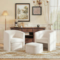 COLAMY Morden Velvet Barrel Accent Chair with Storage Ottoman Set of 2, Upholstered Living Room Side Chair, Single Sofa Armchair with Lounge Seat for Bedroom/Office/Reading Spaces, Cream
