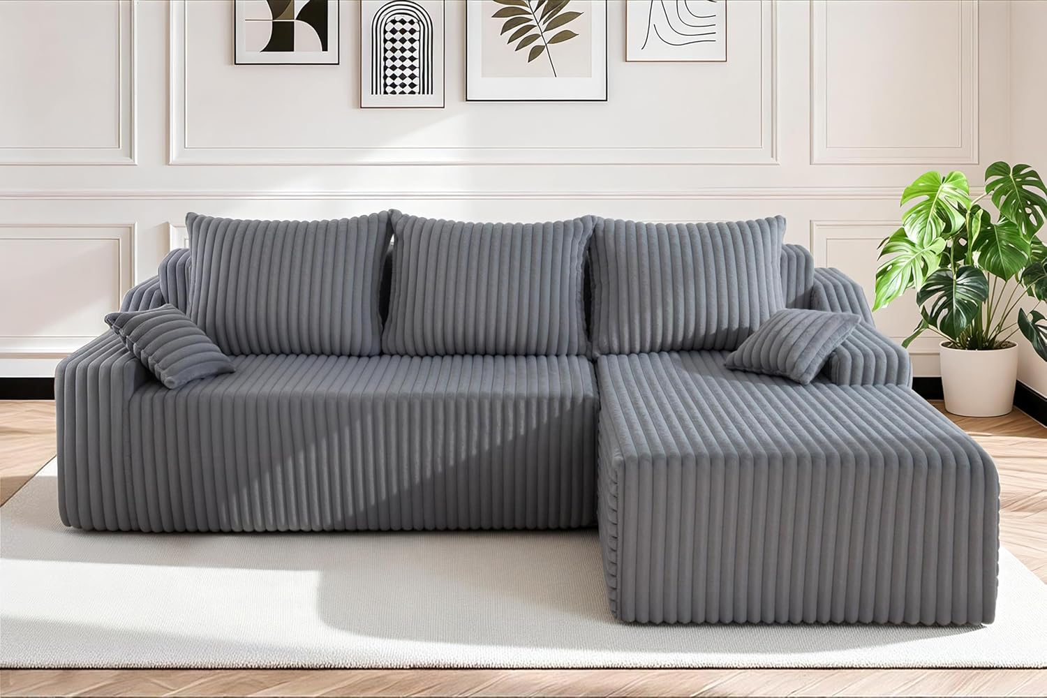 HABUTWAY 94'' Cloud Sectional Couch, Boneless Sofa with Deep Seat, Modular Comfy L-Shape Couch with Chaise for Living Room Bedroom, No Assembly Required(Grey,Right Facing Chaise)