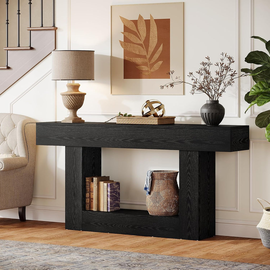 Tribesigns 63-Inch Long Console Table, 2-Tier Entryway Table Sofa Table with Storage, Farmhouse Wood Behind Couch Table for Living Room, Hallway, Black